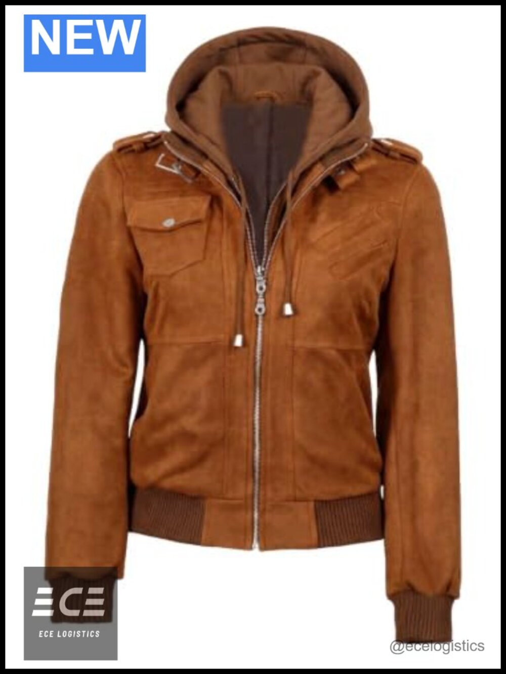 Faux Suede Hooded Bomber Jacket Zip Up Casual Outerwear Women